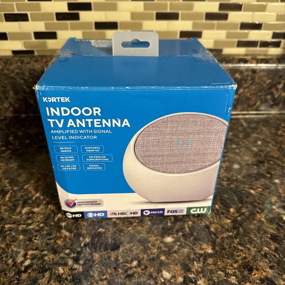 Kortek Indoor Amplified Antenna 80 Mile Range, ABC HD ,NBC HD ,PBS HD ,Fox HD Cw